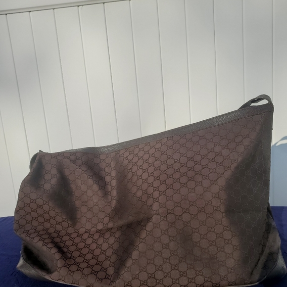 Vintage Authentic Gucci Brown Canvas Fabric GG Travel Bag Italy LARGE - Picture 3 of 14